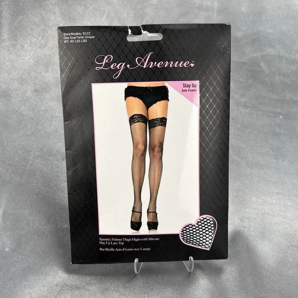 Leg Avenue One Size Black Fishnets Style 9122‎ Halloween Costume Silicone Lace - Picture 2 of 9